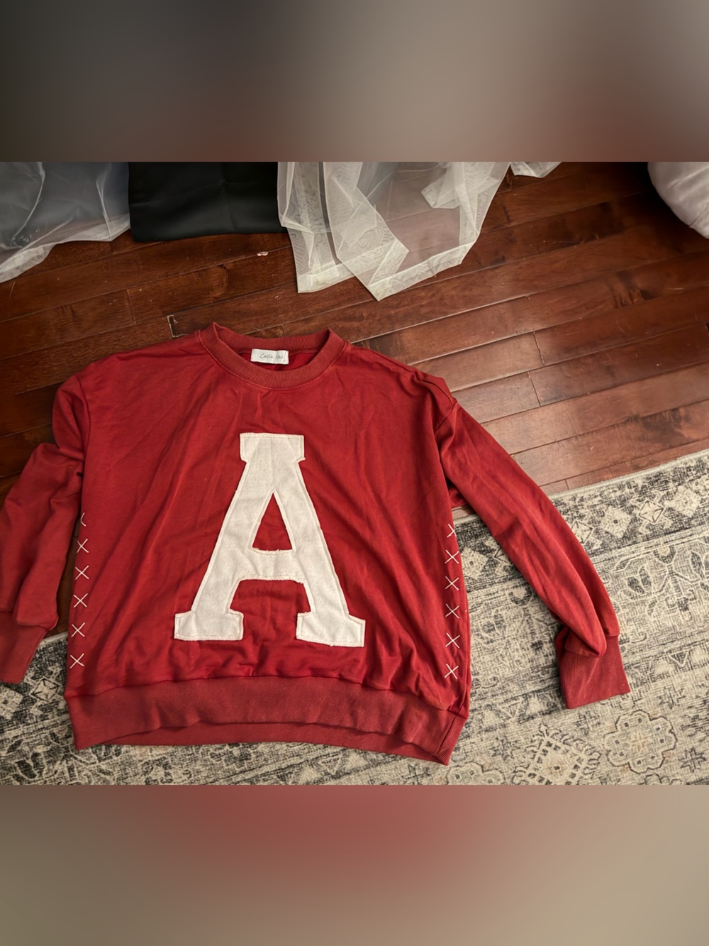 Alabama “A” Red Crewneck Sweatshirt with Large White 'A' Patch